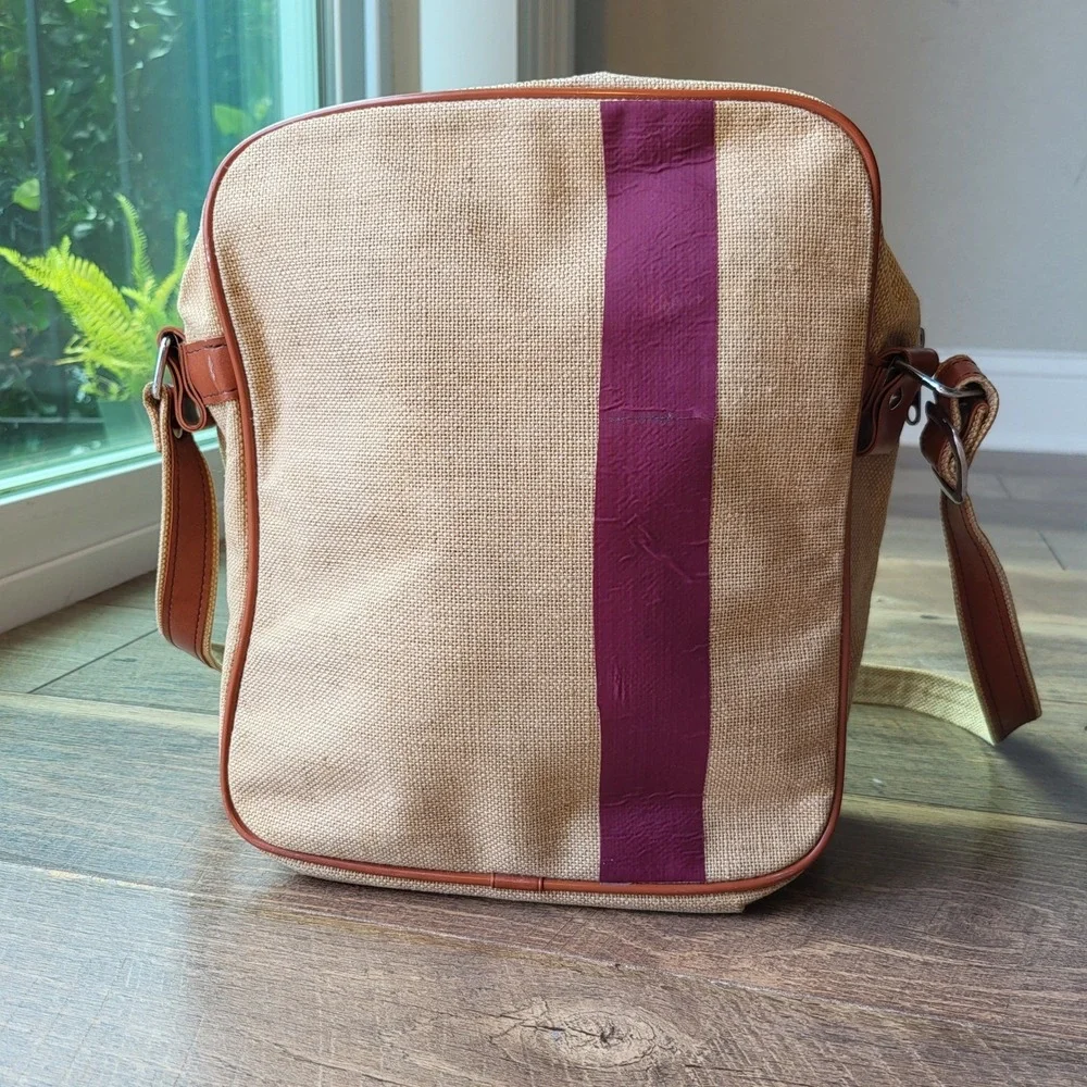 Samsonite Vintage Tan Canvas Crossbody Messenger Bag Brown Trim Travel Pouch